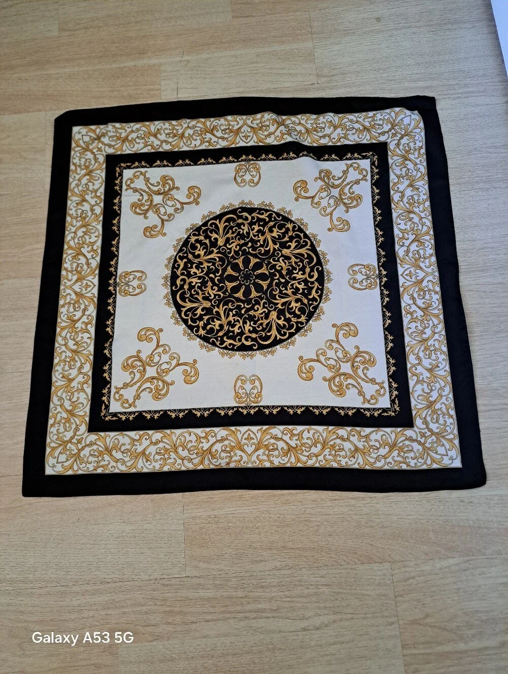 ITALIAN Elegant Black, White and Gold Baroque Silk Scarf